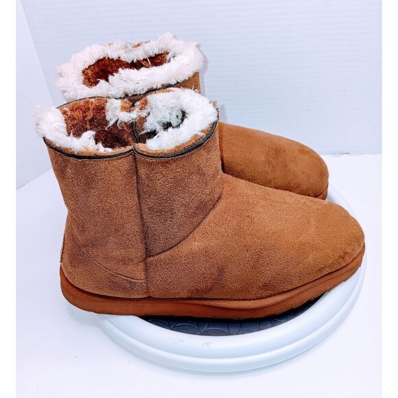 Cozy Mudd Womens Size 11 Brown Faux Suede & Sherpa Lined Ankle Boot Slippers - Picture 3 of 7